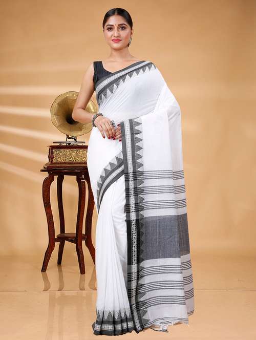 navy blue cotton handloom saree - 22056667 - Standard Image - 0
