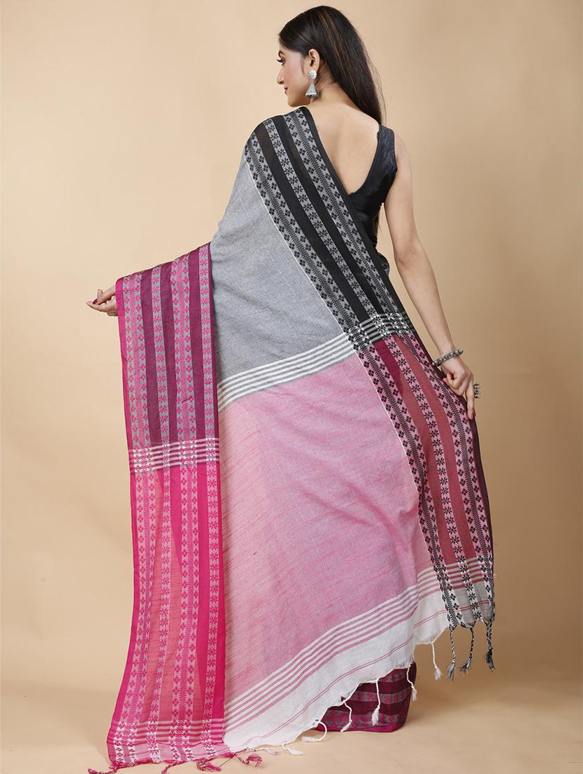 olive cotton handloom saree - 22056692 - Standard Image - 1
