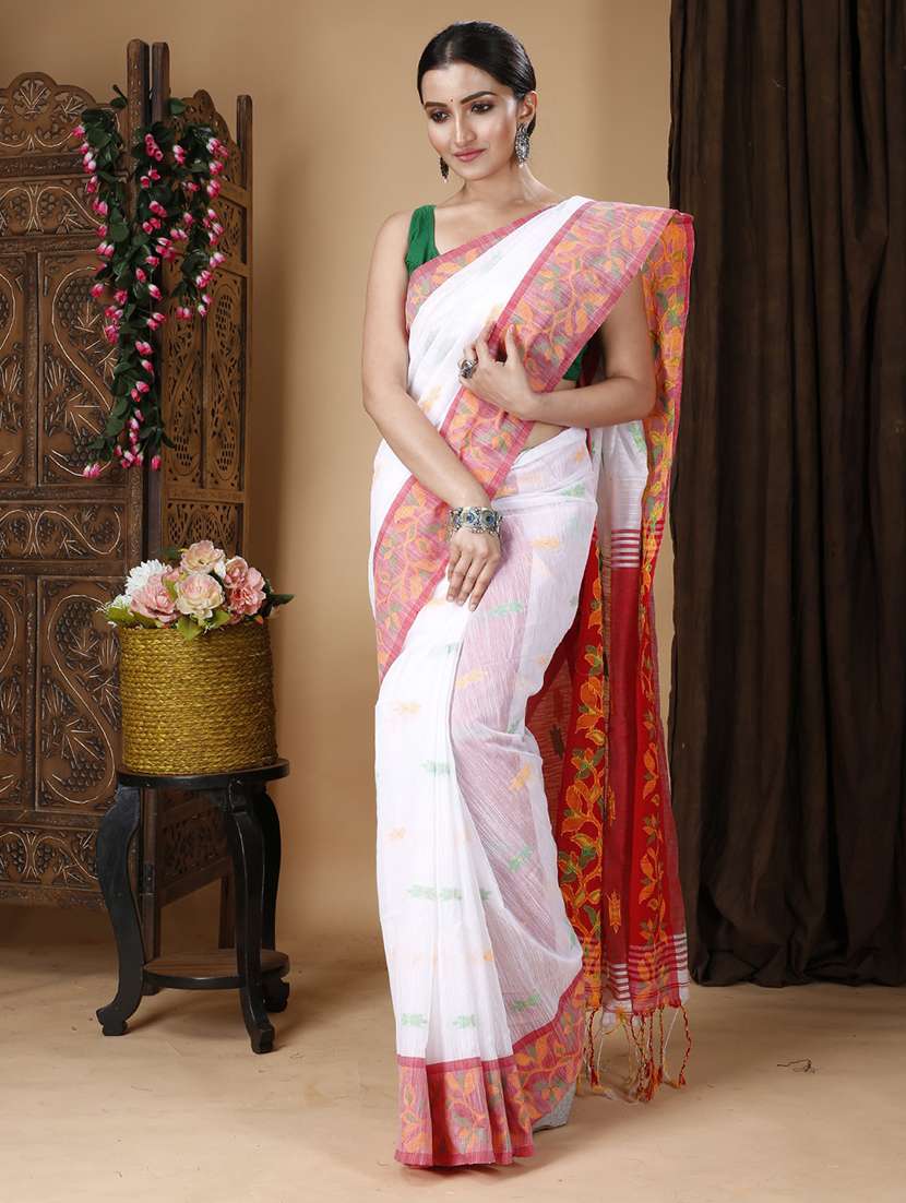 olive cotton handloom saree - 22056760 -  Standard Image - 1