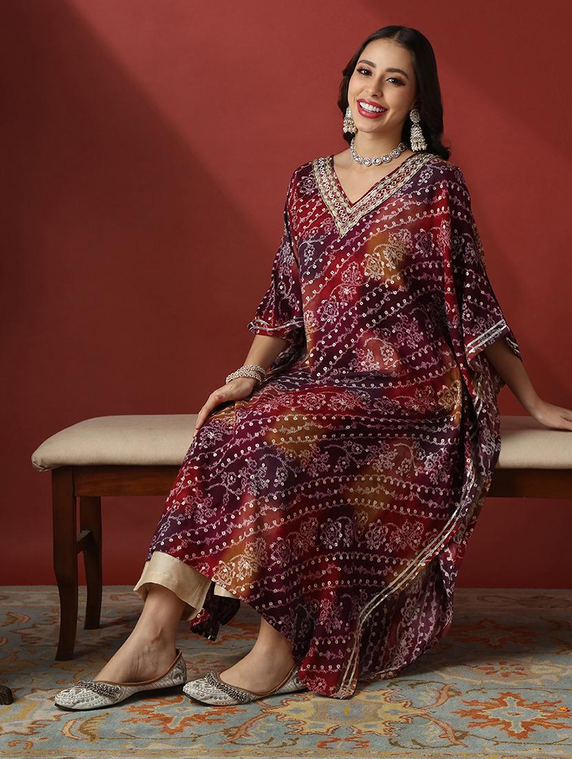 purple rayon kaftan kurta - 22056928 - Standard Image - 1