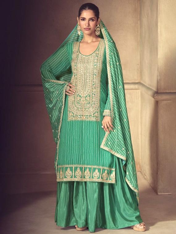 women embroidered long sleeve kurta sharara with dupatta set - 22056938 - Zoom Image - 0