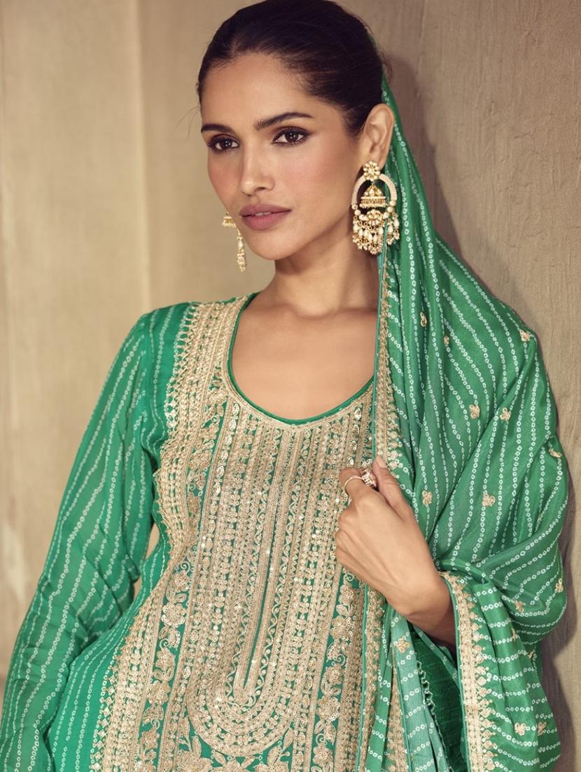 women embroidered long sleeve kurta sharara with dupatta set - 22056938 - Standard Image - 1