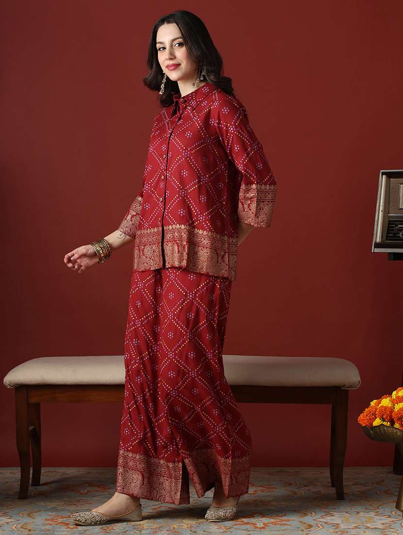 maroon rayon coord set - 22056950 - Standard Image - 1