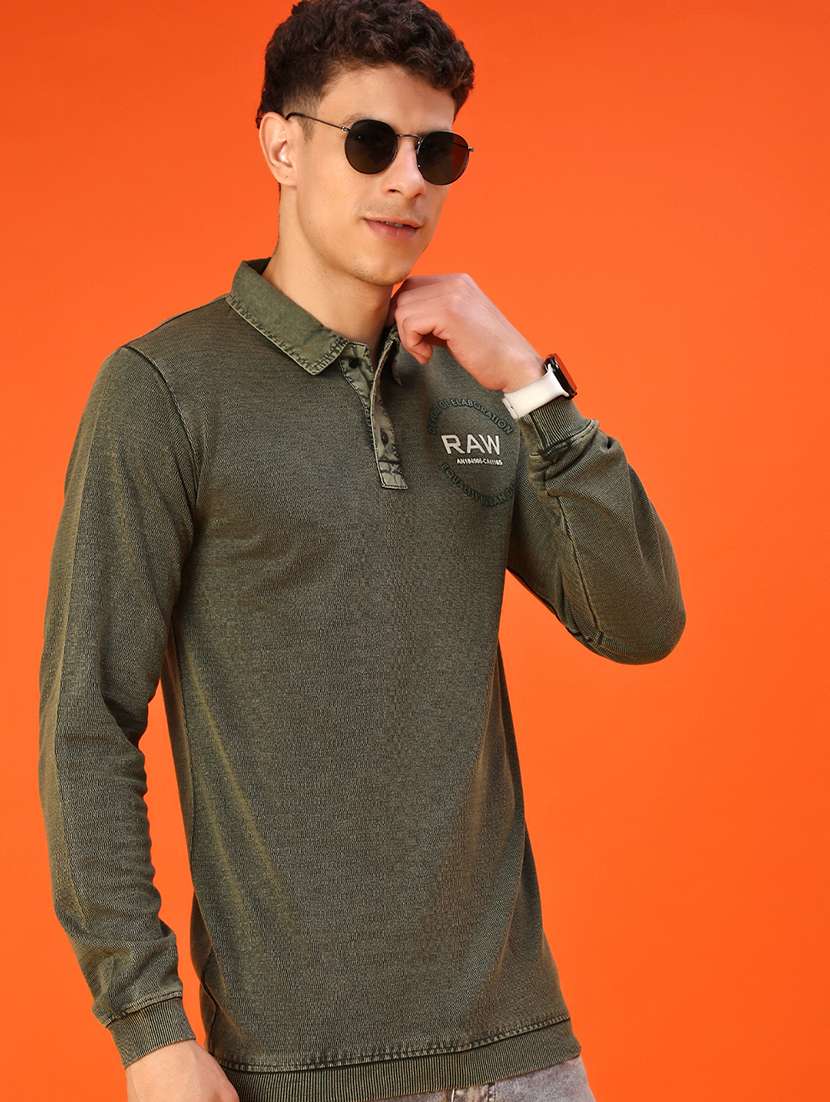 men printed long sleeve polo t-shirt