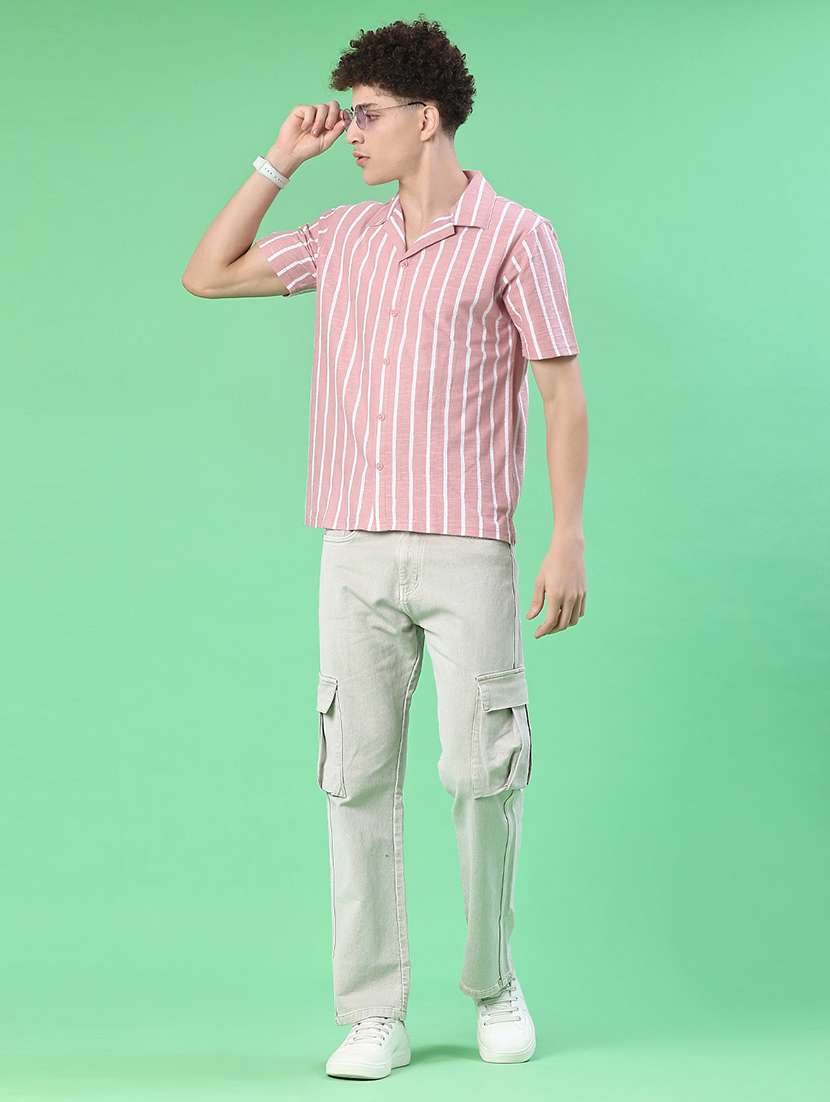 men striped short sleeve regular fit casual shirt - 22057359 -  Standard Image - 4