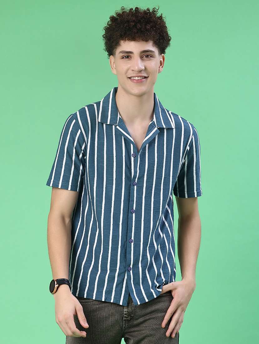 men striped short sleeve regular fit casual shirt - 22057360 -  Standard Image - 1