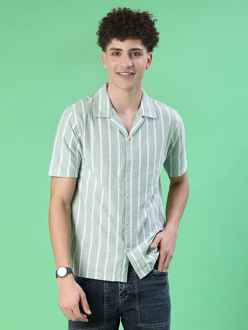 men striped short sleeve regular fit casual shirt - 22057364 -  Standard Image - 1