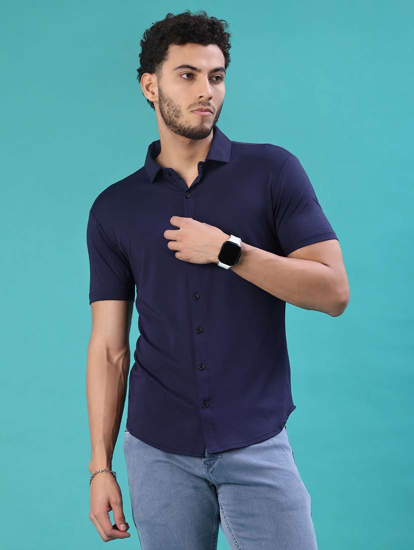 men solid short sleeve slim fit casual shirt - 22057426 -  Standard Image - 1
