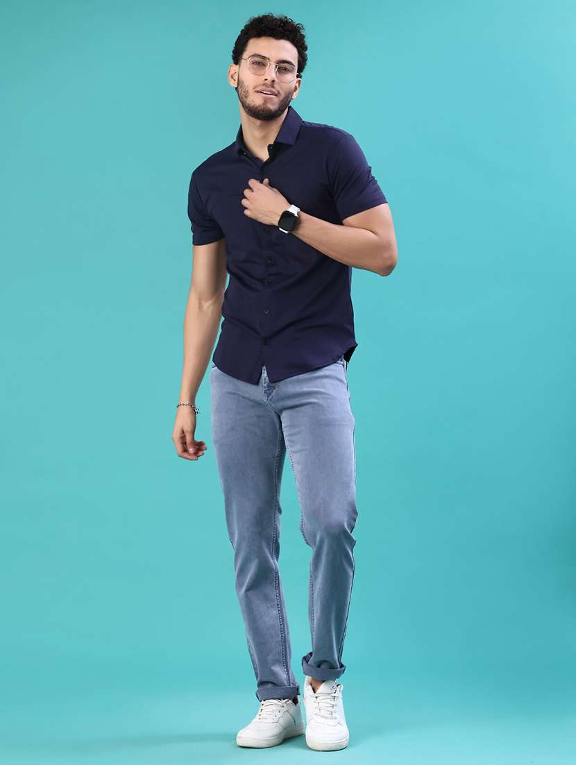 men solid short sleeve slim fit casual shirt - 22057426 -  Standard Image - 4