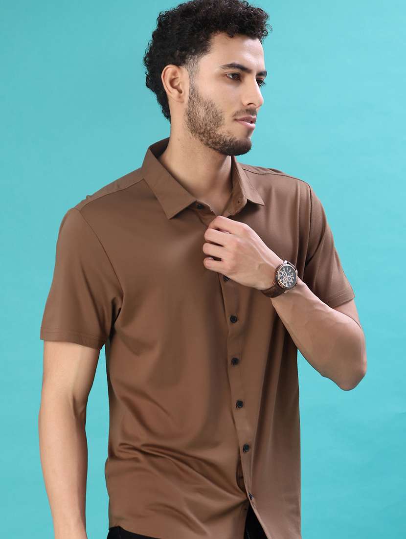men solid short sleeve regular fit casual shirt - 22057428 -  Standard Image - 1