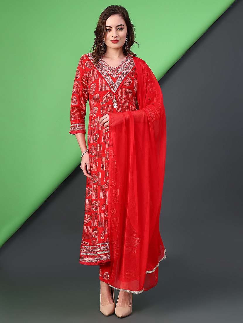 women printed kurta and pant set with dupatta - 22057486 -  Standard Image - 1