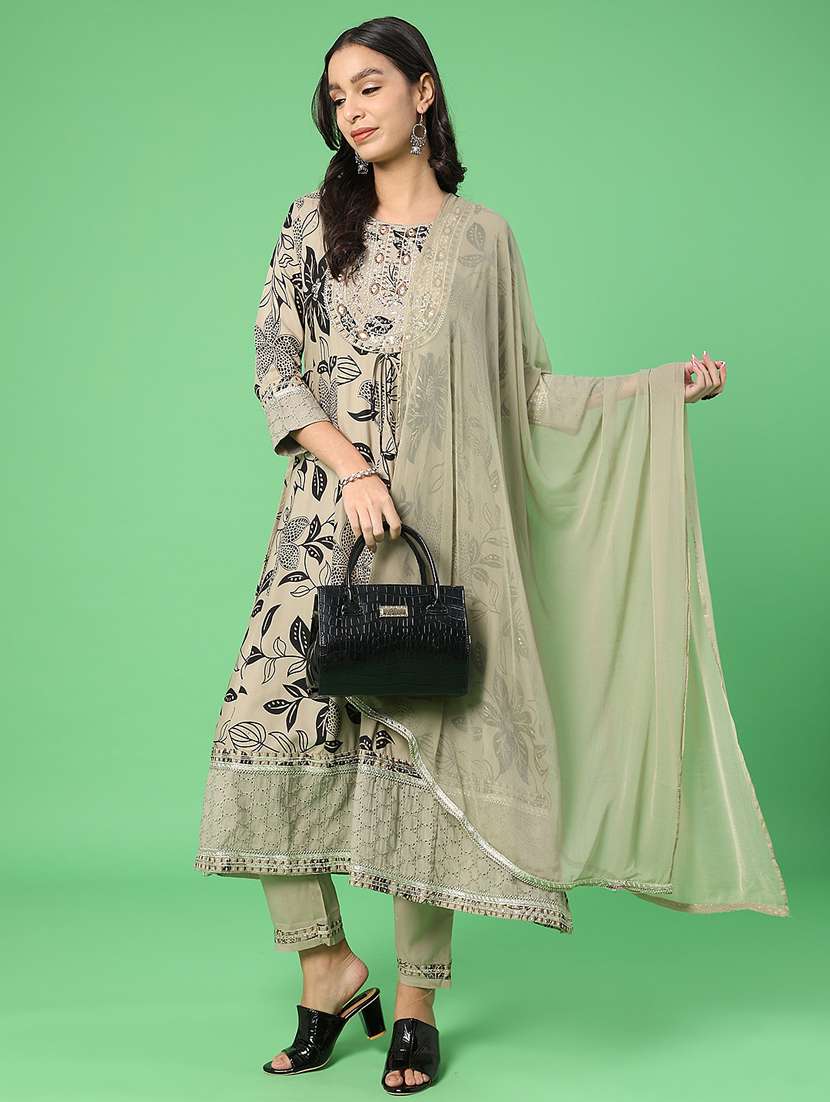 women printed three quarter sleeve kurta pant with dupatta set - 22057598 -  Standard Image - 1