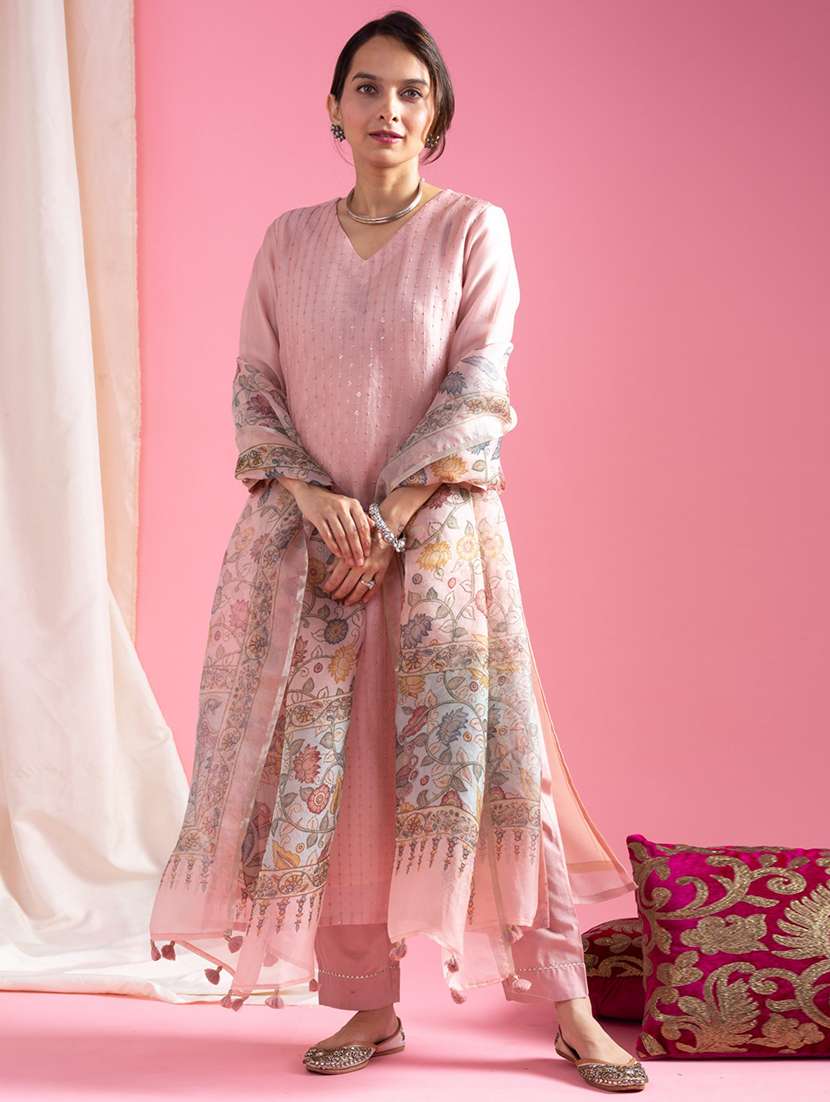 women three quarter sleeve kurta pant with dupatta set - 22057696 - Standard Image - 1