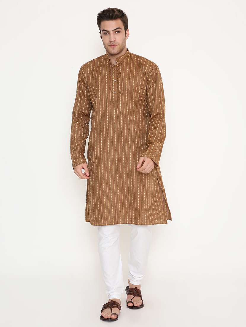 men printed long sleeve kurta and pyjama set