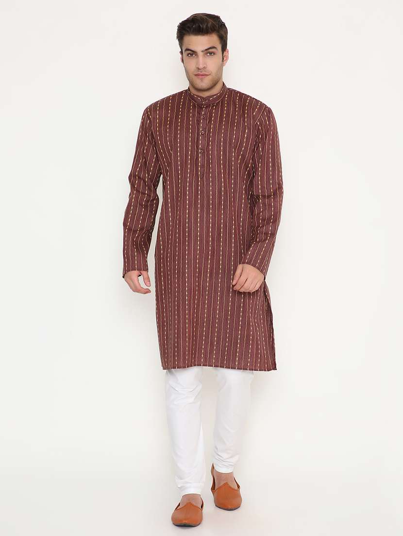 men printed long sleeve kurta and pyjama set