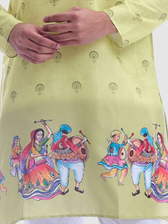 men printed mandarin neck long sleeve kurta - 22057739 - Standard Image - 4