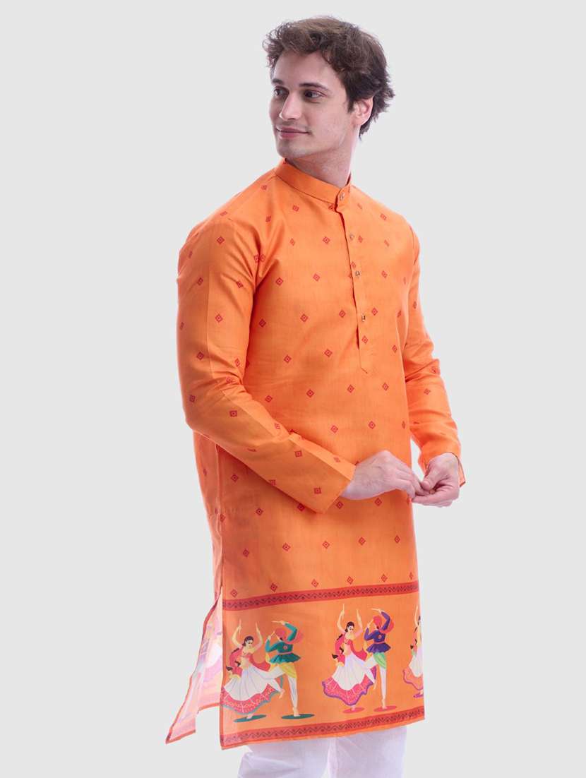 men printed mandarin neck long sleeve kurta - 22057740 - Standard Image - 1
