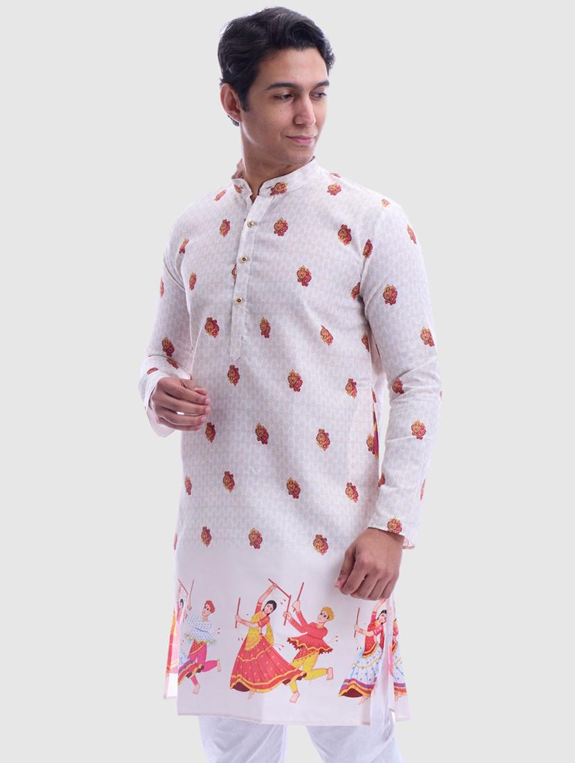 men printed mandarin neck long sleeve kurta - 22057741 - Standard Image - 1