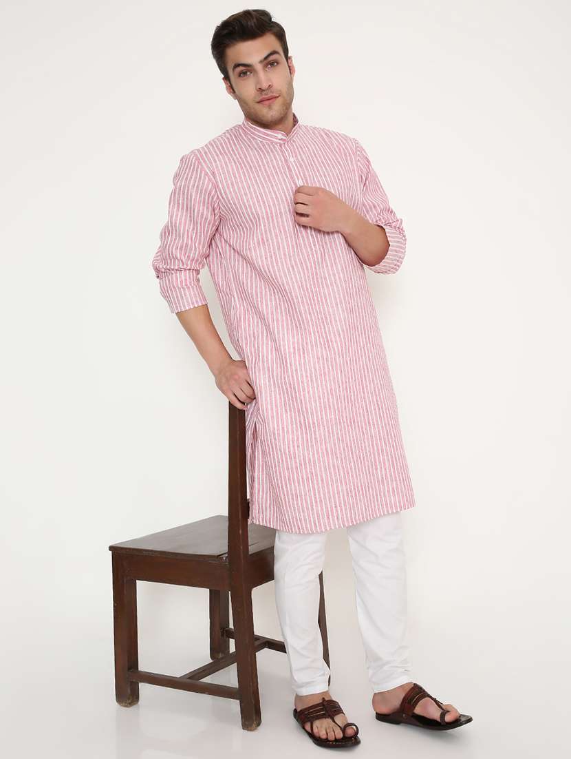 men striped long sleeve kurta and pyjama set - 22057751 - Standard Image - 1