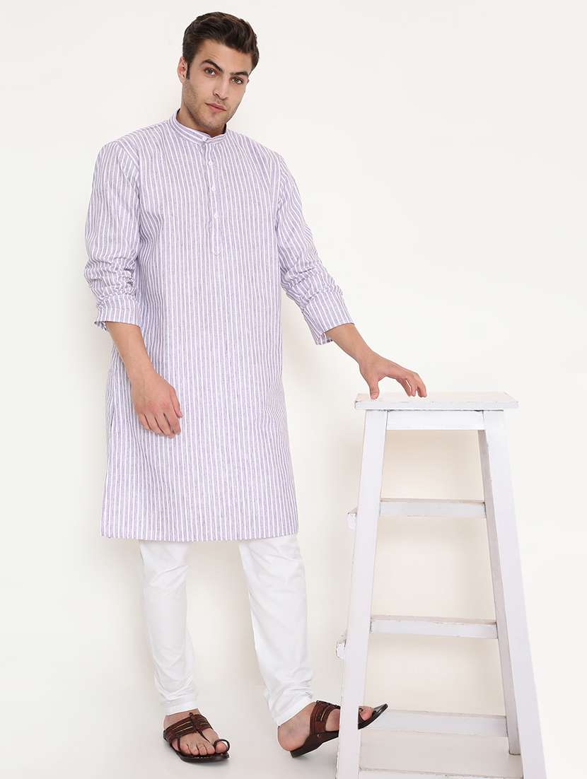 men striped long sleeve kurta and pyjama set - 22057754 - Standard Image - 1