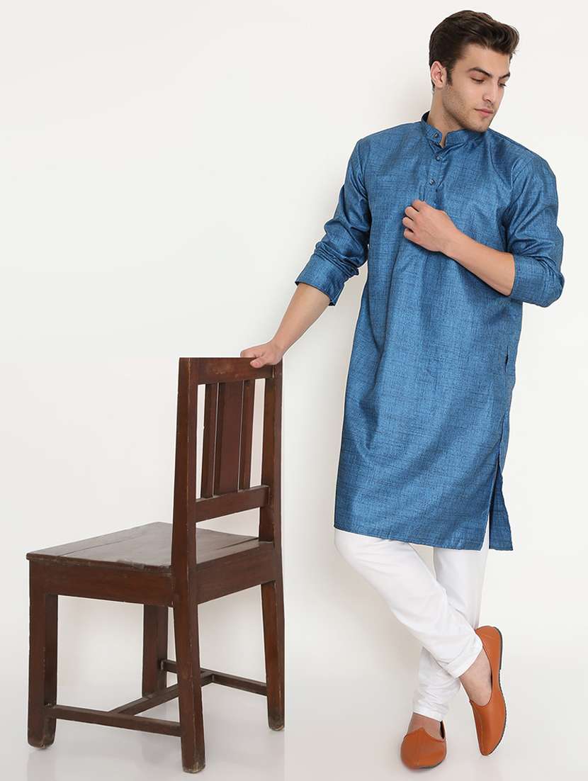 men solid long sleeve kurta and pyjama set - 22057758 - Standard Image - 1