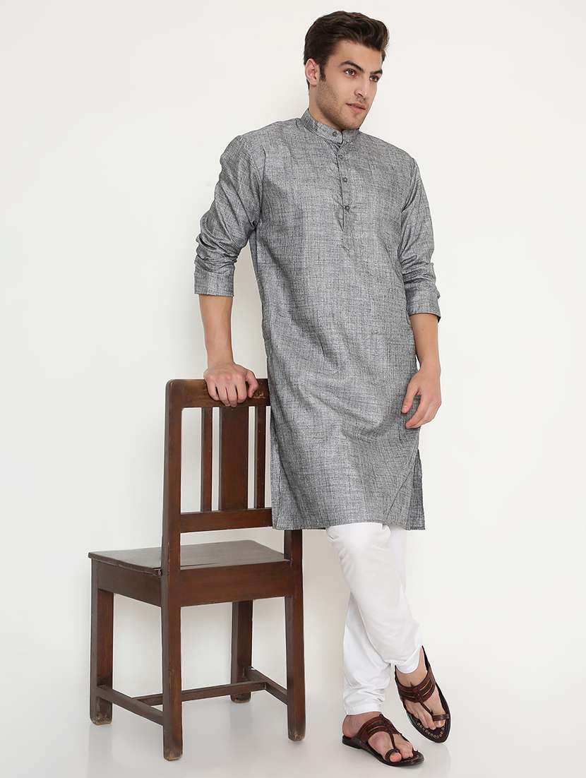 men solid long sleeve kurta and pyjama set - 22057759 - Standard Image - 1