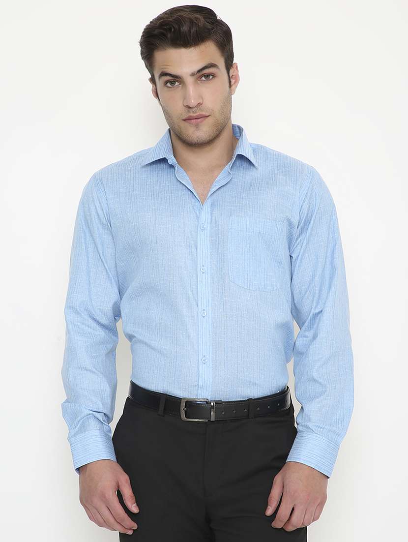 men solid collared long sleeve regular fit shirt