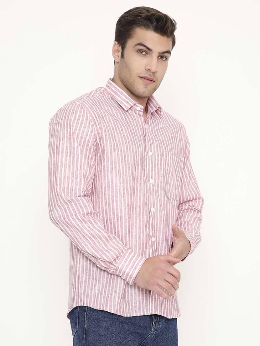 men striped collared long sleeve regular fit shirt - 22057780 -  Standard Image - 1