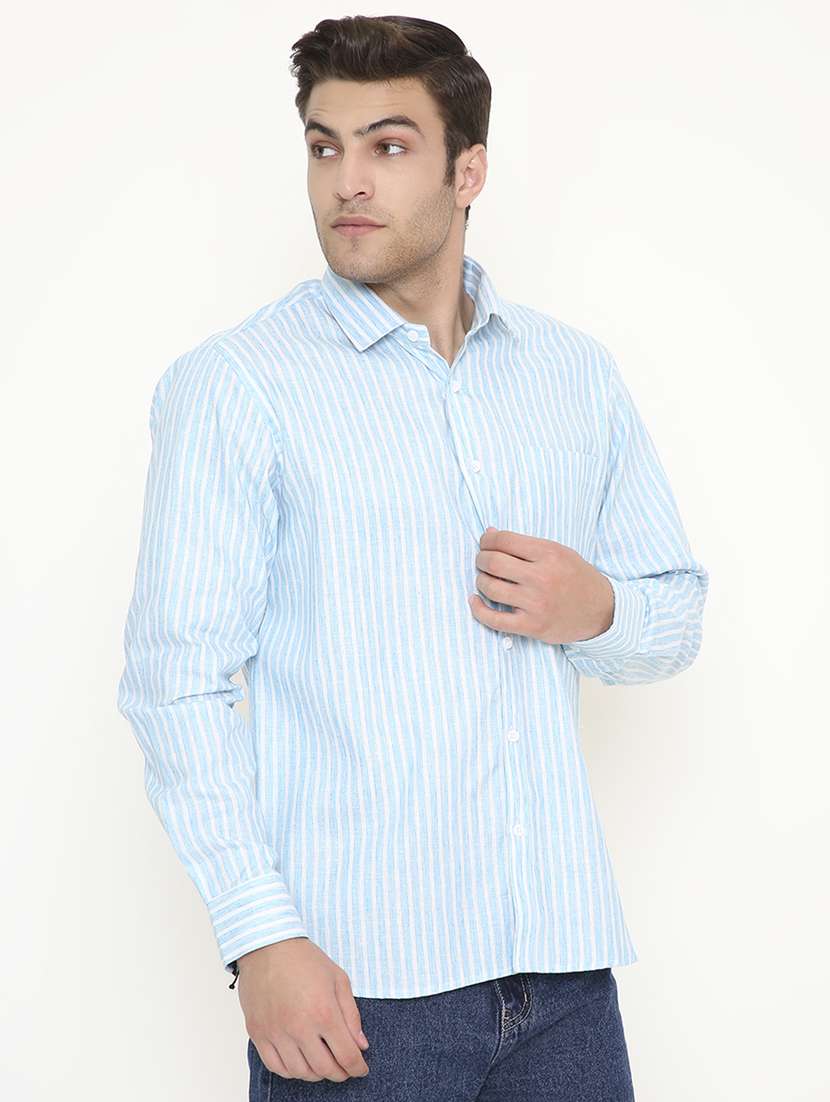 men striped collared long sleeve regular fit shirt - 22057781 -  Standard Image - 1