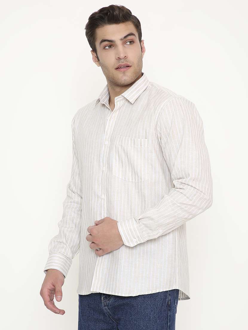 men striped collared long sleeve regular fit shirt - 22057782 -  Standard Image - 1
