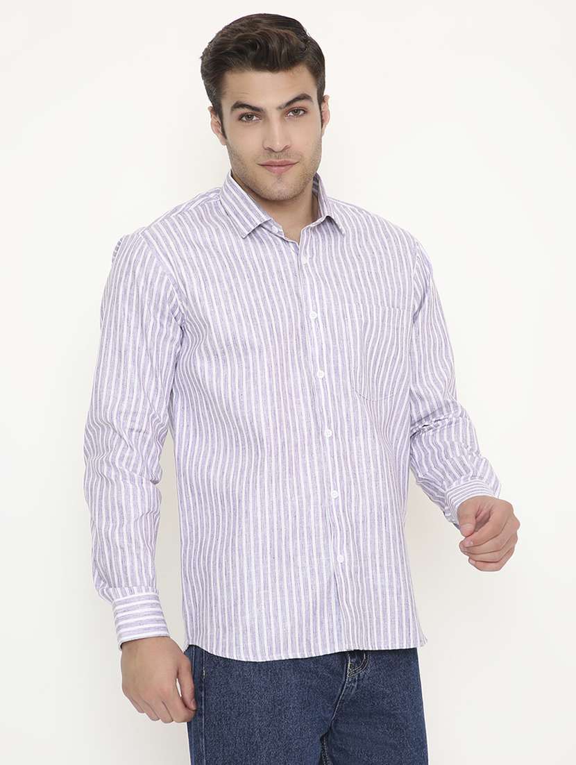 men striped collared long sleeve regular fit shirt - 22057783 -  Standard Image - 1