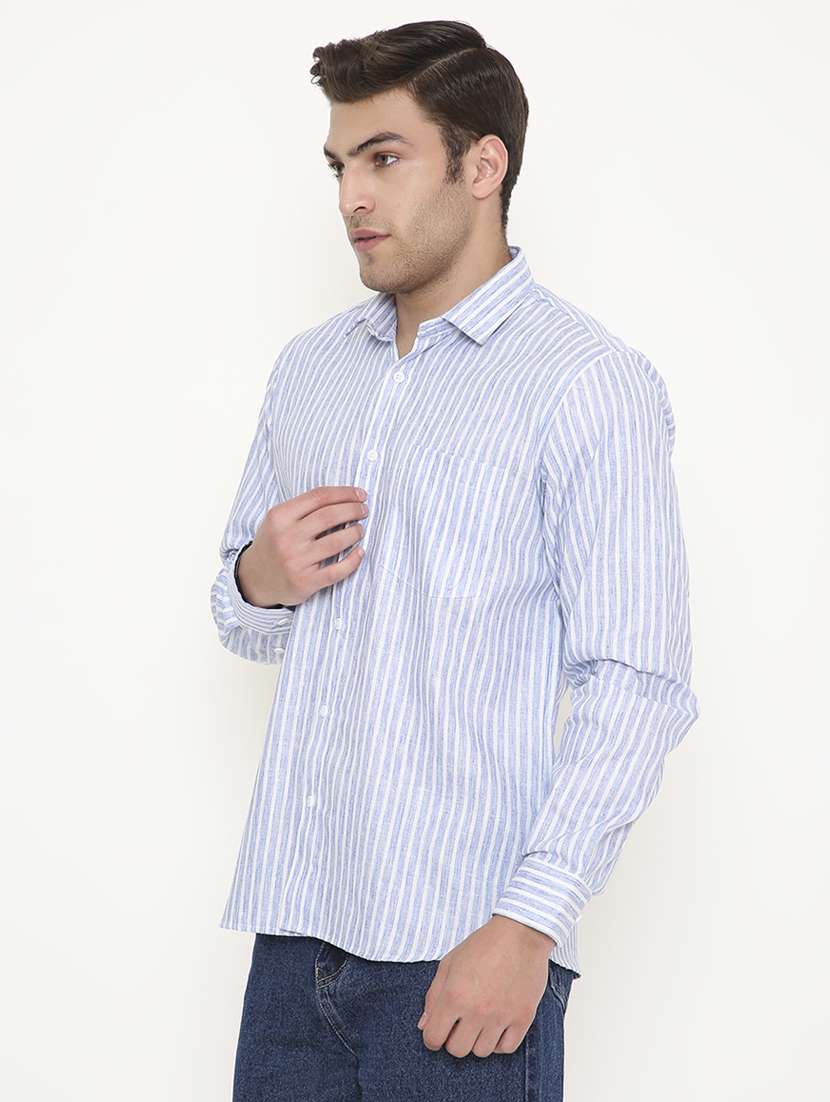 men striped collared long sleeve regular fit shirt - 22057784 -  Standard Image - 1