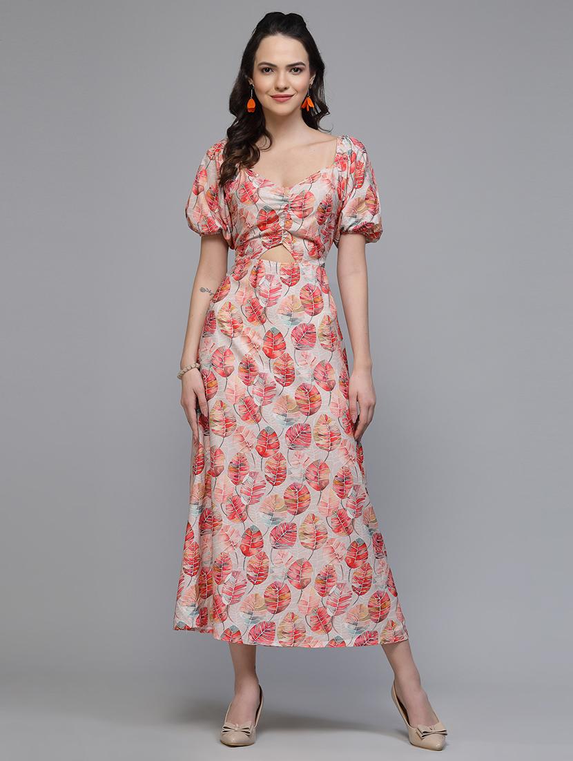 women printed puff sleeve a-line dress - 22057804 - Standard Image - 1