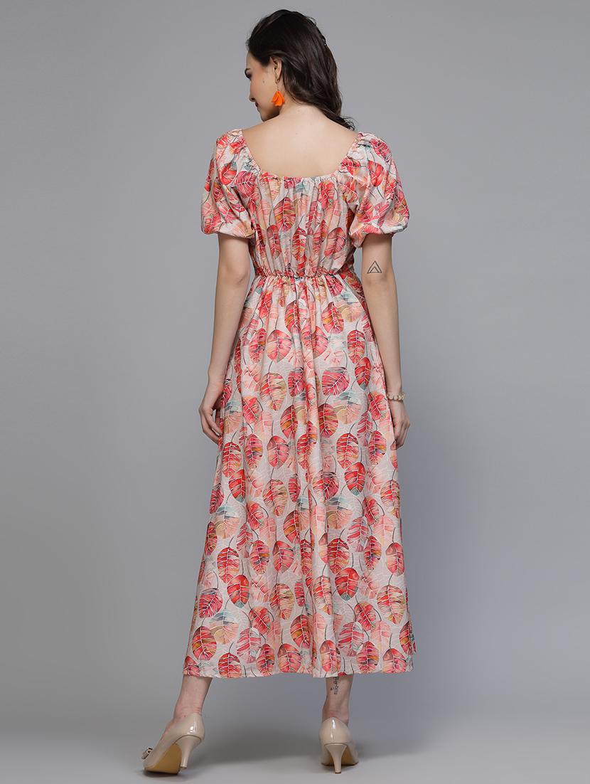 women printed puff sleeve a-line dress - 22057804 - Standard Image - 4