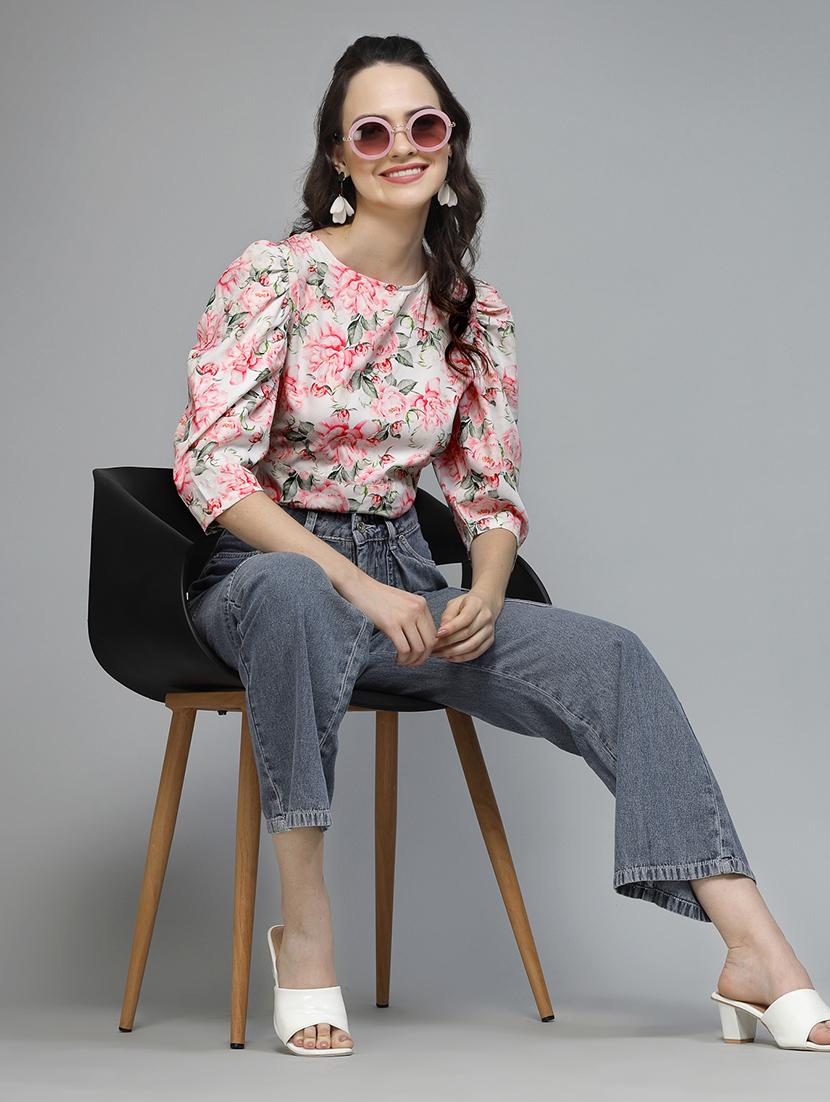 women floral print puff sleeve back tie crop top - 22057806 - Standard Image - 4