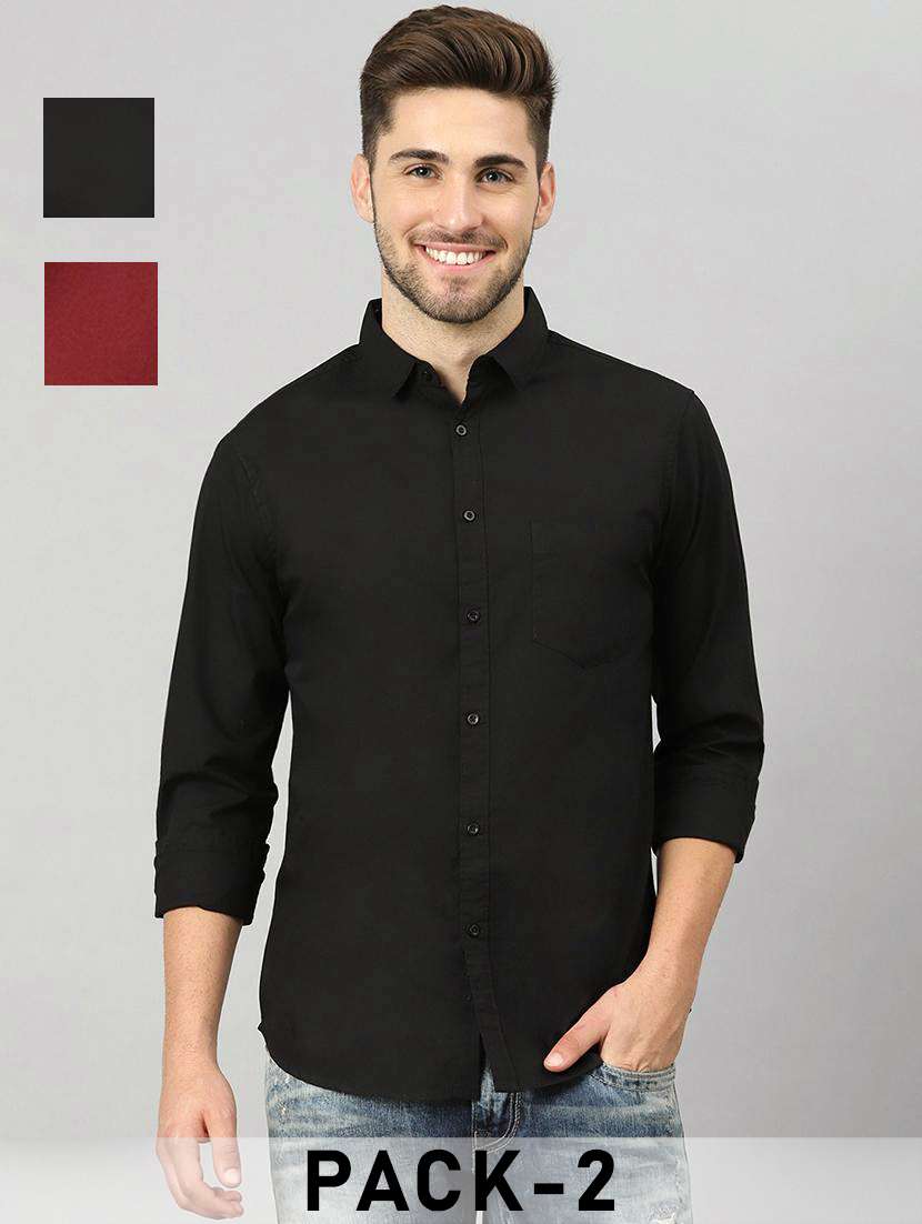men pack of 2 solid long sleeve casual shirt