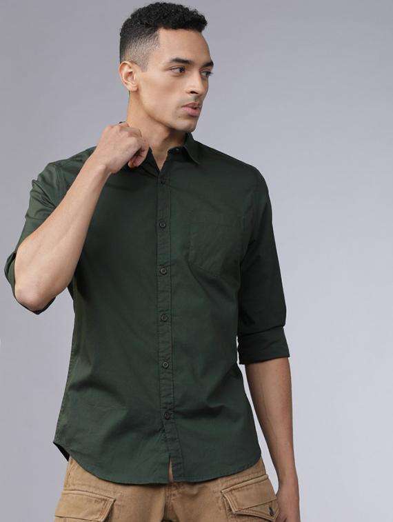 green cotton blend casual shirt