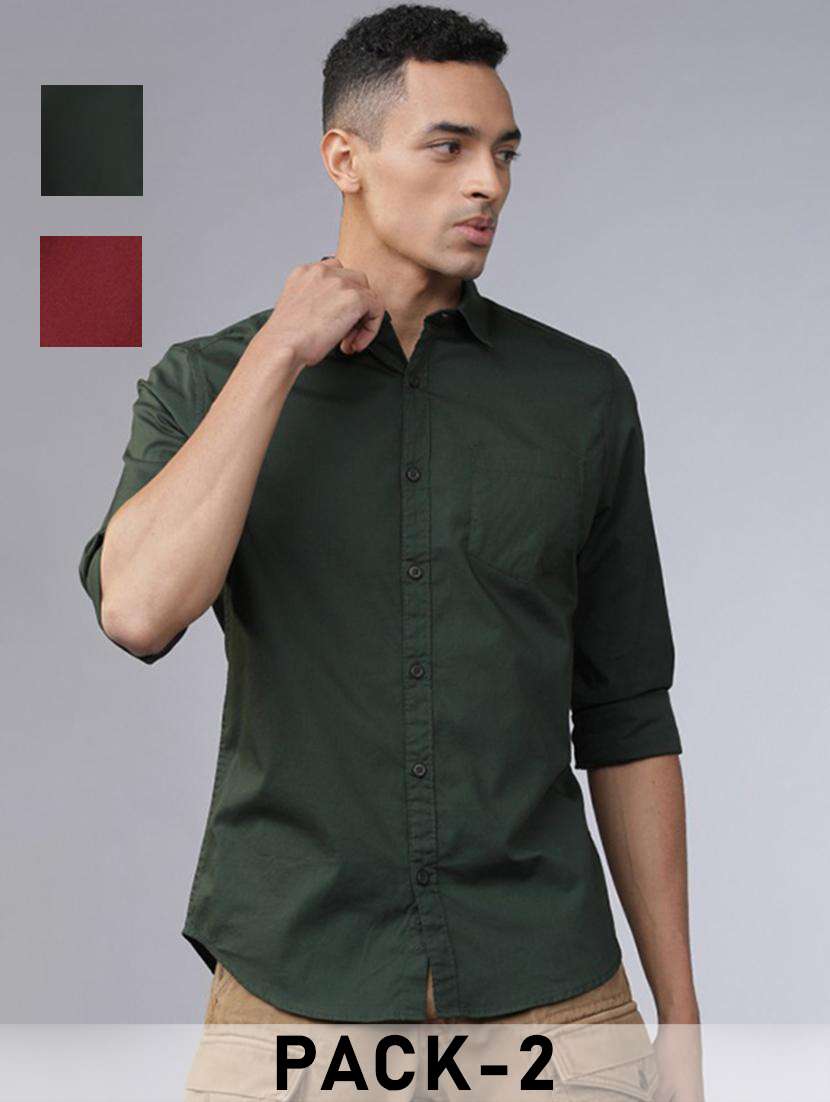 men pack of 2 solid long sleeve casual shirt