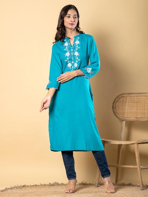 women three quarter sleeve straight kurta - 22057840 - Standard Image - 0
