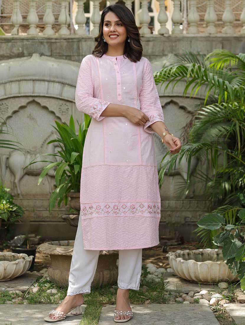 women three quarter sleeve straight kurta - 22057844 -  Standard Image - 1