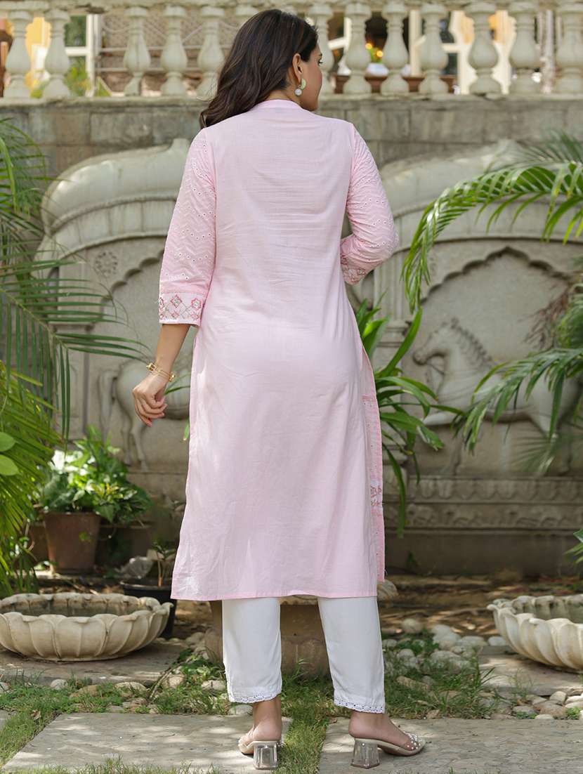 women three quarter sleeve straight kurta - 22057844 -  Standard Image - 4