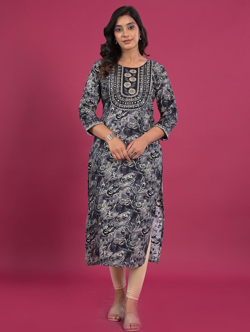 black rayon straight kurta - 22057853 - Zoom Image - 0