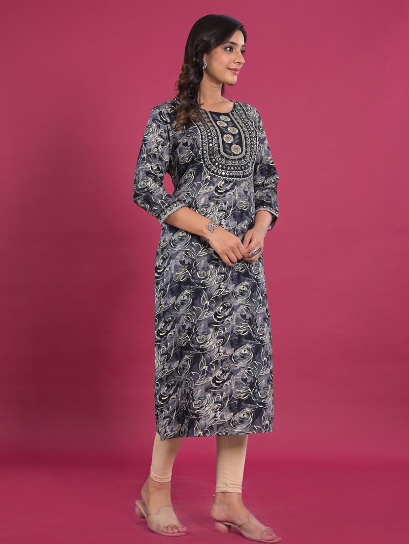 black rayon straight kurta - 22057853 - Standard Image - 1