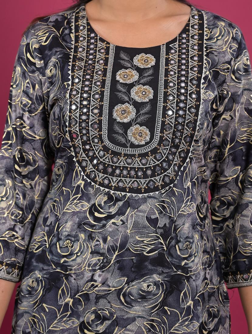 black rayon straight kurta - 22057853 - Standard Image - 4