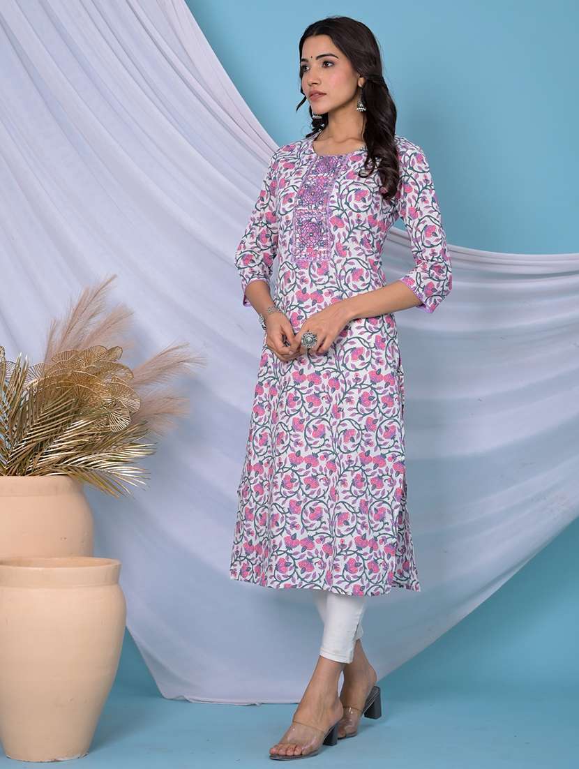 purple cotton straight kurta - 22057856 -  Standard Image - 1