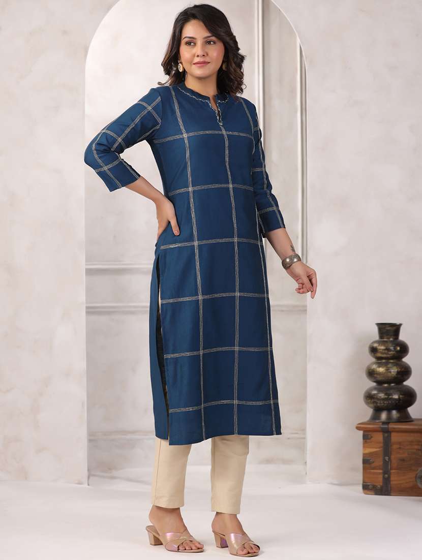 women three quarter sleeve straight kurta - 22057862 - Standard Image - 1