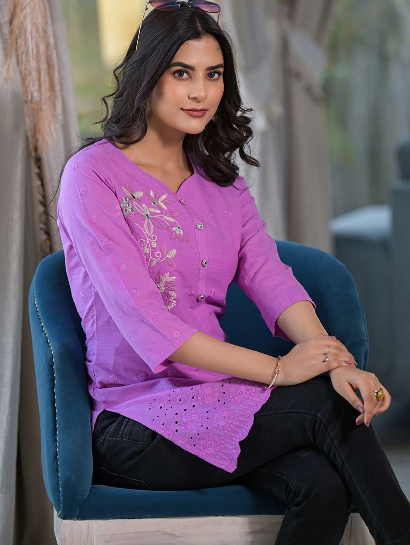 purple cotton straight kurta - 22057878 -  Standard Image - 1