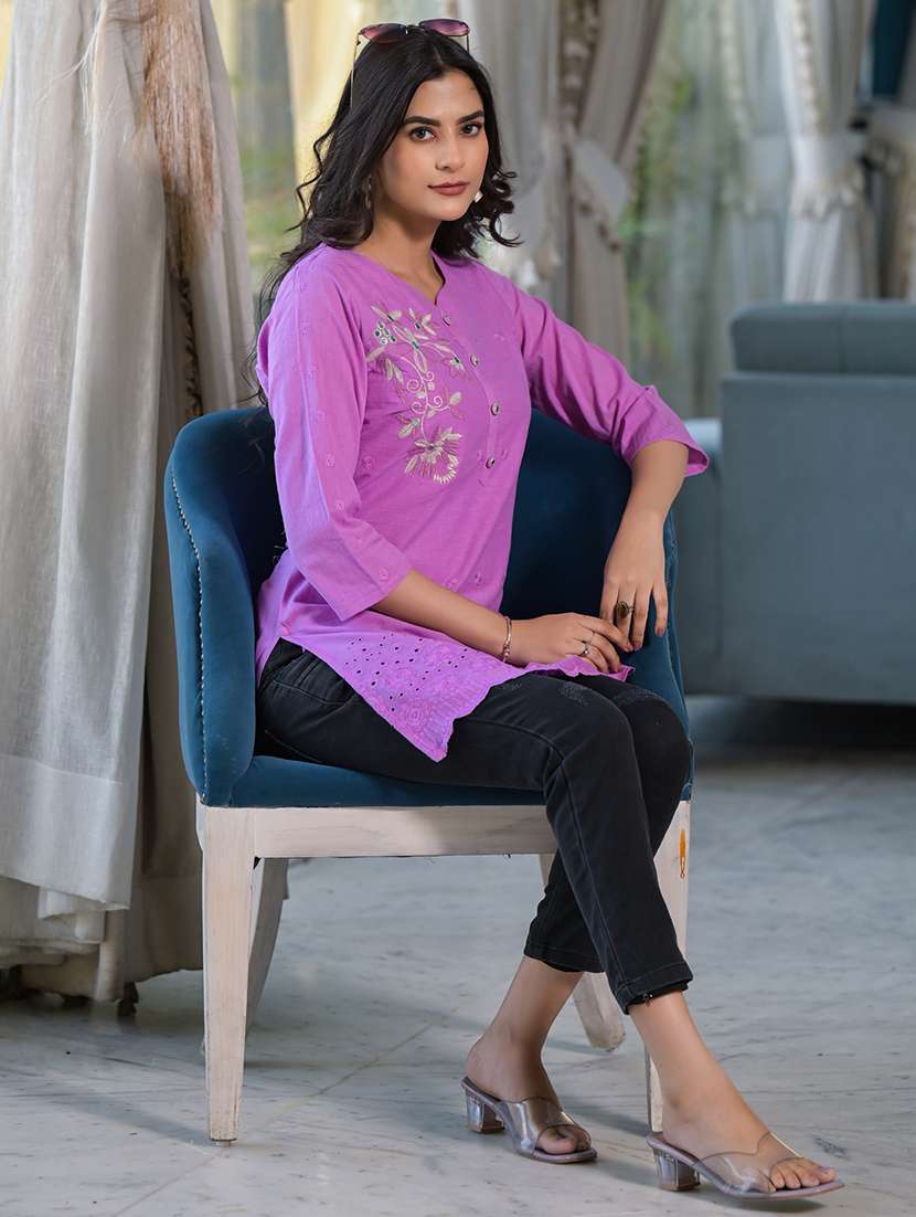 purple cotton straight kurta - 22057878 -  Standard Image - 4