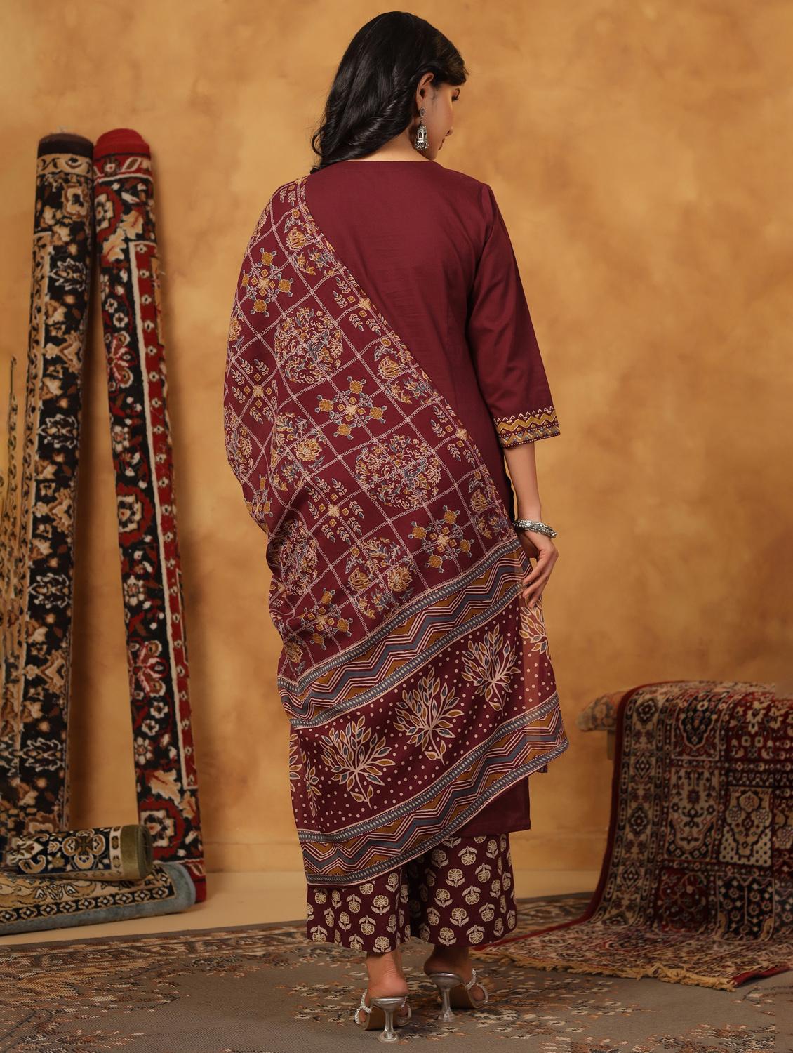 maroon cotton kurta palazzo set - 22057880 - Standard Image - 4