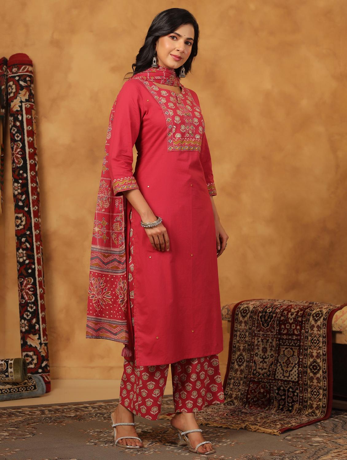 pink cotton kurta palazzo set - 22057881 - Standard Image - 1